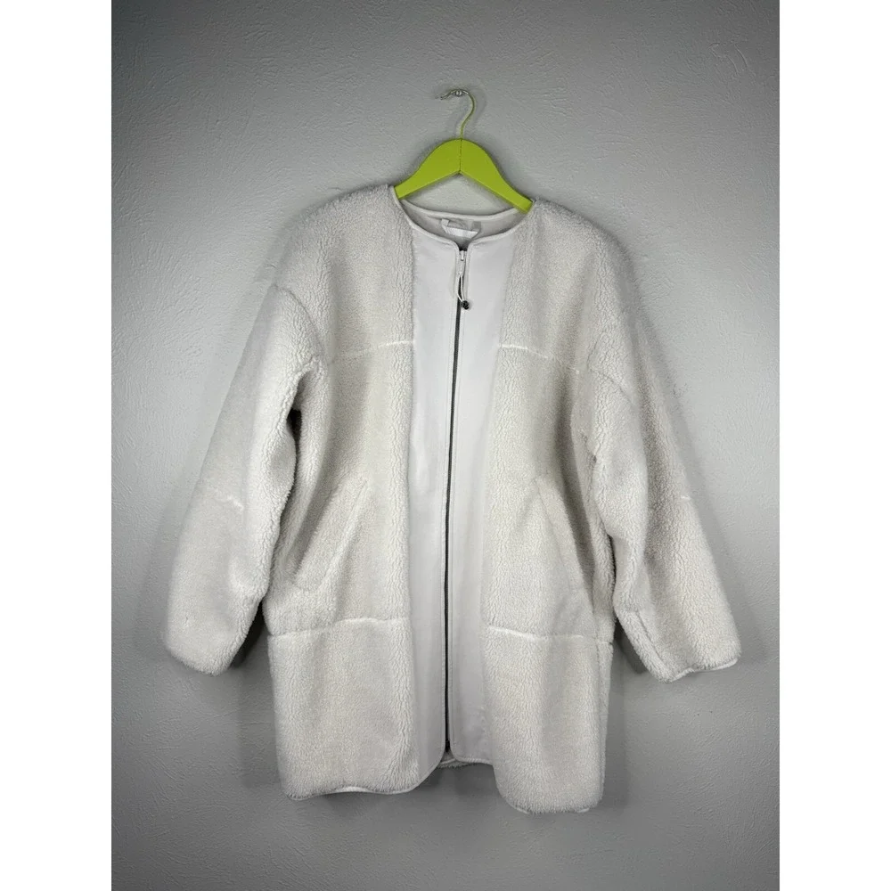 Lululemon Cream So Sherpa Textured Teddy Coat Fleece Collarless Jacket 8 Fleece